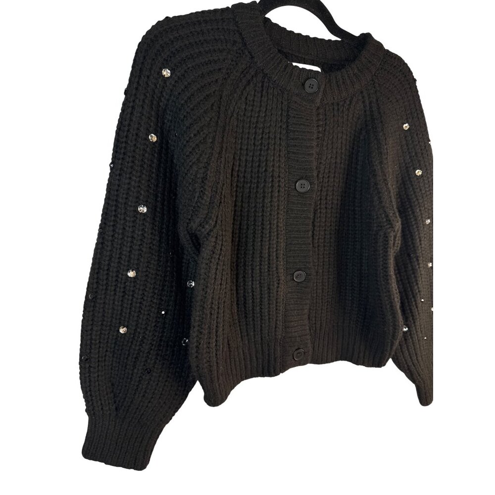 ZARA Kids Black Knit Cardigan Rhinestone Embellished Sleeves 13-14 Years NWT - Picture 11 of 16